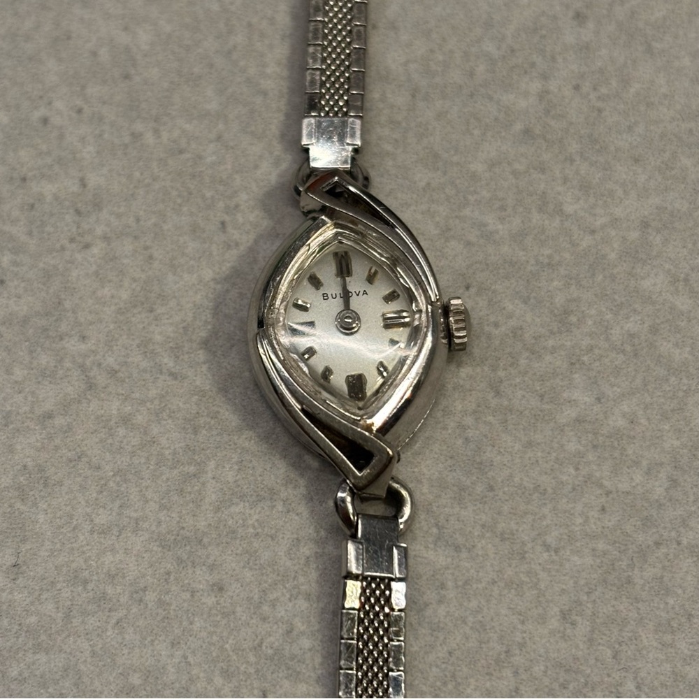 Bulova Vintage Women's White Gold Watch with Unique Dial